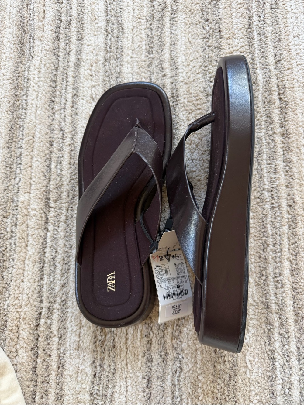 ZARA Women’s Brown Leather platform Flip Flop Sandals